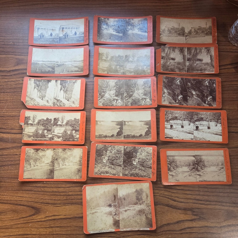 Vintage Stereoview Card Lot 16pc Niagara Falls Philadelphia Boston Watkins Glen